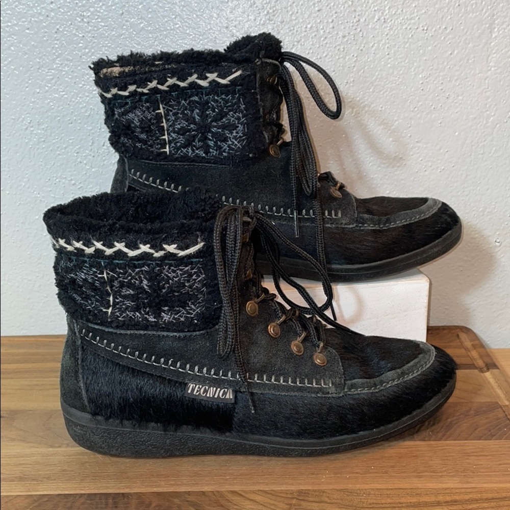 Tecnica Goat Fur Winter Boots Black Lace Up 9.5/10 Insulated Thermal Snow Cold